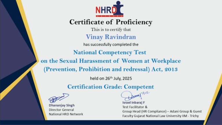 National Competency Test on POSH Law Conducted by National HRD Network -2025 (August ) 1